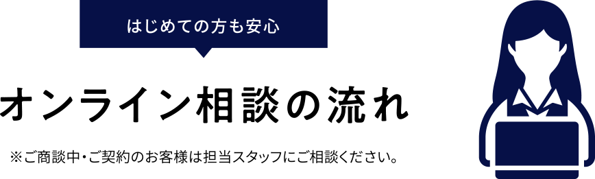 はじめての方も安心 オンライン相談の流れ ※ご商談中・ご契約のお客様は担当スタッフにご相談ください。